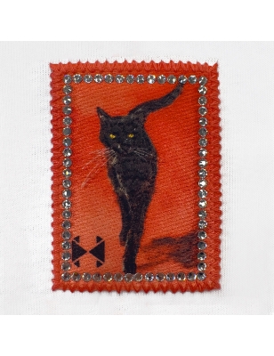 T-SHIRT SLIM DONNA - GATTO NERO CON SWAROVSKI